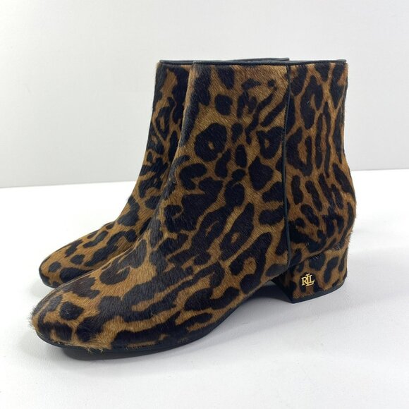 Lauren Ralph Lauren Boots Size 6.5 Welford Brown Ankle Calf Hair Animal Print - Picture 3 of 8